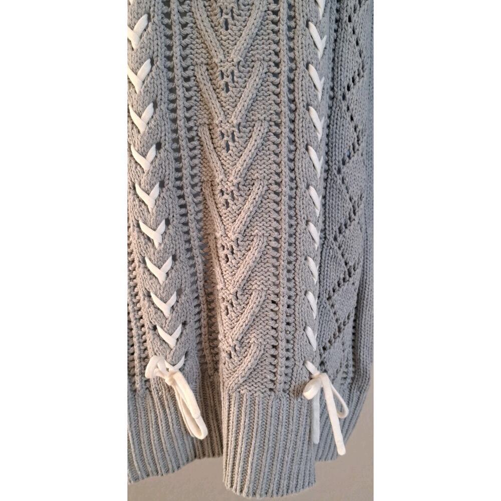 Lovers + Friends Lace Up Cable Knit Sweater Dress Gray Mini Sz M Winter Boots - Picture 5 of 10
